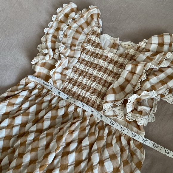 Matilda Jane Brown/Light Cream Gingham Laced Smocked Front Blouse Girls Size 8 - Picture 4 of 5